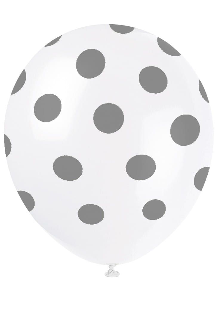 Balony w srebrne kropki 30cm (6szt.)