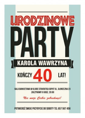 Zaproszenia na 40 urodziny URODZINOWE PARTY personalizowane